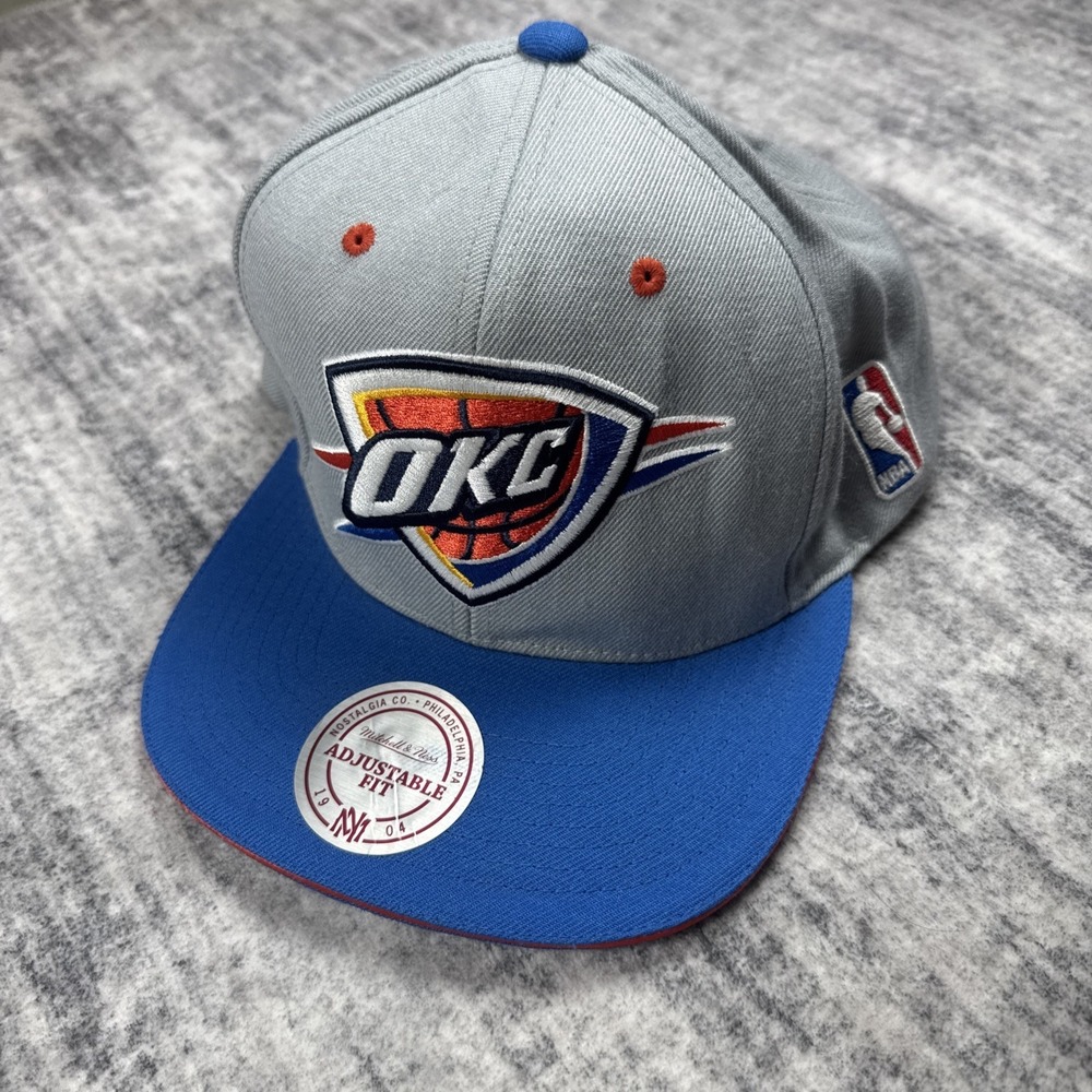 OKC Oklahoma City Thunder NBA Logo Hat Adjustable Snap Back Cap Mitchell Ness